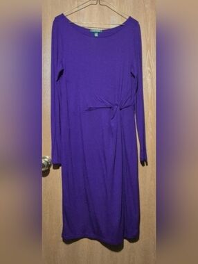 Lauren Ralph Lauren Purple Long Sleeve Viscose Twist Waist Dress. Medium